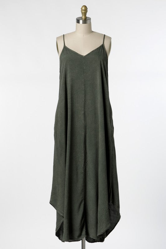 Olive Mineral Wash Maxi Dress- -Trendy Me Boutique, Granada Hills California