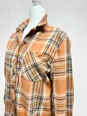 Pumpkin Taupe Plaid Shirt- -Trendy Me Boutique, Granada Hills California