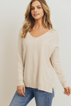 Cream V Neck Tunic Sweater- -Trendy Me Boutique, Granada Hills California