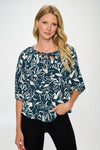 Teal Ivory Floral Print Blouse- -Trendy Me Boutique, Granada Hills California