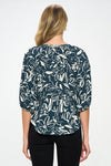 Teal Ivory Floral Print Blouse- -Trendy Me Boutique, Granada Hills California