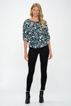 Teal Ivory Floral Print Blouse- -Trendy Me Boutique, Granada Hills California