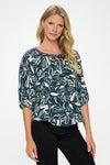 Teal Ivory Floral Print Blouse- -Trendy Me Boutique, Granada Hills California