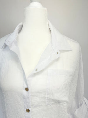 White Crinkle Button Down Blouse- -Trendy Me Boutique, Granada Hills California