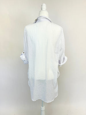 White Crinkle Button Down Blouse- -Trendy Me Boutique, Granada Hills California