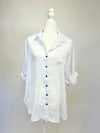 White Crinkle Button Down Blouse- -Trendy Me Boutique, Granada Hills California