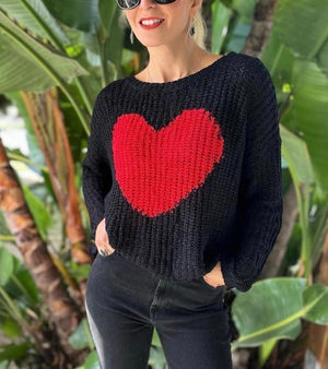 Black Red Heart Knit Sweater- -Trendy Me Boutique, Granada Hills California
