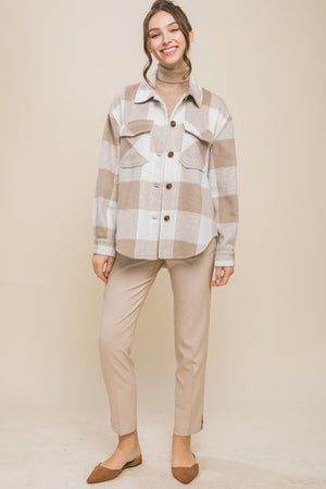 Taupe Plaid Shacket- -Trendy Me Boutique, Granada Hills California