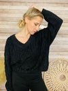 Black Fuzzy Soft V Neck Sweater- -Trendy Me Boutique, Granada Hills California