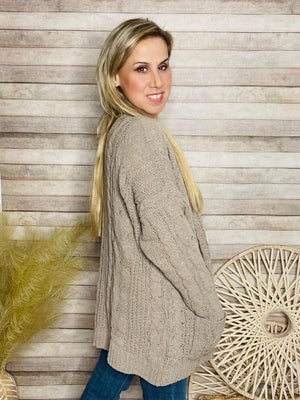 Taupe Cable Knit Cardigan1- -Trendy Me Boutique, Granada Hills California