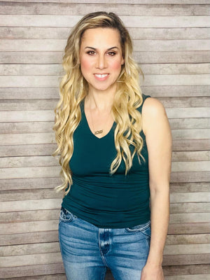 Green V Neck Double Layer Top- -Trendy Me Boutique, Granada Hills California