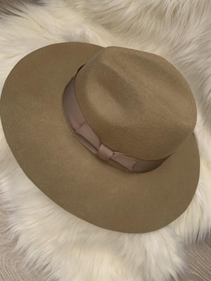 Taupe Ribbon Wool Felt Hat- -Trendy Me Boutique, Granada Hills California