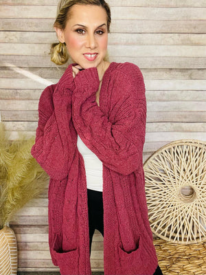Rose Cable Knit Cardigan- -Trendy Me Boutique, Granada Hills California