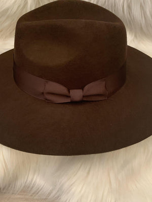 Brown Ribbon Wool Felt Hat- -Trendy Me Boutique, Granada Hills California