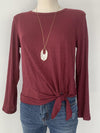 Wine Tie Front Slub Tee- -Trendy Me Boutique, Granada Hills California
