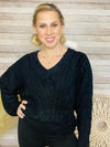 Black Fuzzy Soft V Neck Sweater- -Trendy Me Boutique, Granada Hills California