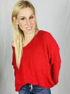 Red Scoop V Cozy Sweater- -Trendy Me Boutique, Granada Hills California