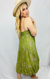 Green Spaghetti Washed Floral Dress- -Trendy Me Boutique, Granada Hills California