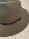 Olive Gold Nailhead Belted Hat- -Trendy Me Boutique, Granada Hills California