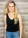 Black V Neck Sleeveless Knit Top- -Trendy Me Boutique, Granada Hills California
