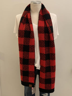 Red Black Chenille Checkered Scarf- -Trendy Me Boutique, Granada Hills California