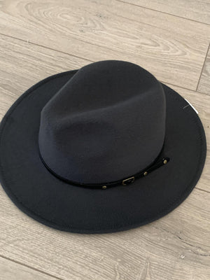 Charcoal Gold Nailhead Belted Hat- -Trendy Me Boutique, Granada Hills California
