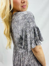 Grey Floral Flutter Sleeve Dress- -Trendy Me Boutique, Granada Hills California