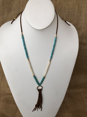 Teal Brown Tassel Necklace- -Trendy Me Boutique, Granada Hills California