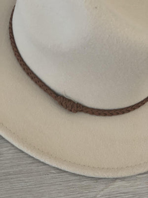 Cream Brown Rope Trim Hat- -Trendy Me Boutique, Granada Hills California