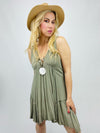 Olive Flowy Dress- -Trendy Me Boutique, Granada Hills California