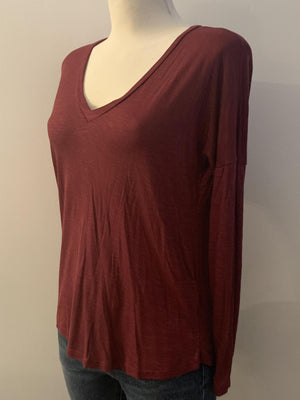 Wine V Neck Slub Top- -Trendy Me Boutique, Granada Hills California