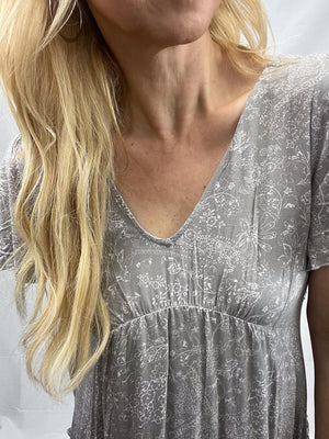Grey Floral Flutter Sleeve Dress- -Trendy Me Boutique, Granada Hills California
