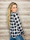 Black White Fitted Plaid Shirt- -Trendy Me Boutique, Granada Hills California