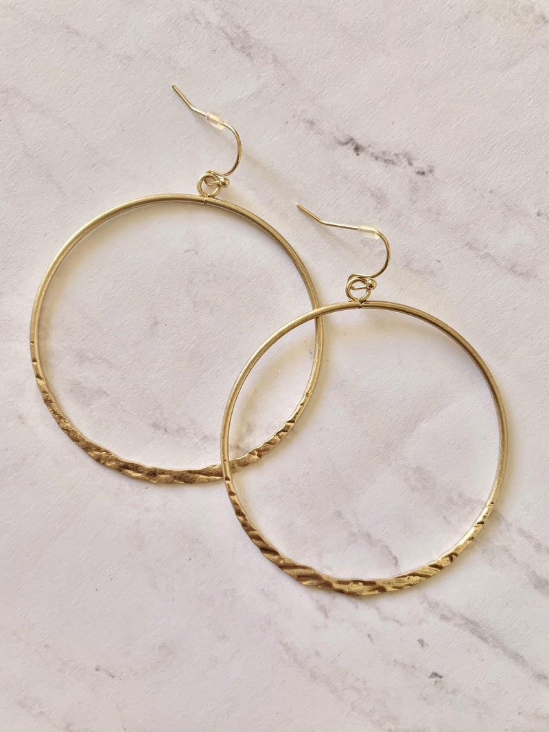 Hammered Loop Gold Earrings- -Trendy Me Boutique, Granada Hills California