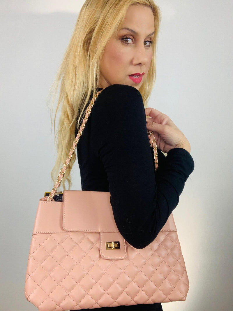 Blush Quilted Chain Bag- -Trendy Me Boutique, Granada Hills California