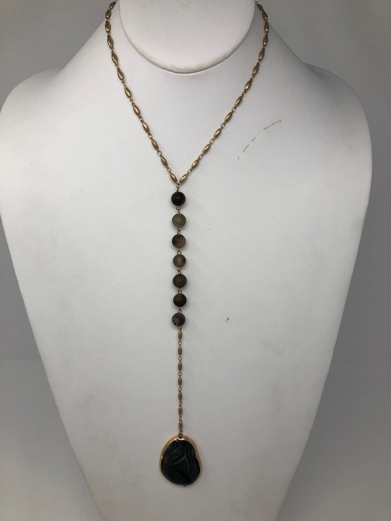 Brownish Black Agate Cord Necklace- -Trendy Me Boutique, Granada Hills California