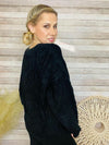 Black Fuzzy Soft V Neck Sweater- -Trendy Me Boutique, Granada Hills California