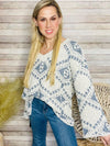 V Neck Cream Blue Knit Sweater- -Trendy Me Boutique, Granada Hills California