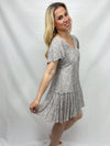 Grey Floral Flutter Sleeve Dress- -Trendy Me Boutique, Granada Hills California