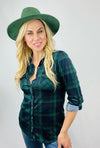 Green Blue Plaid Brushed Knit Shirt- -Trendy Me Boutique, Granada Hills California