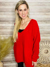 Red Scoop V Cozy Sweater- -Trendy Me Boutique, Granada Hills California