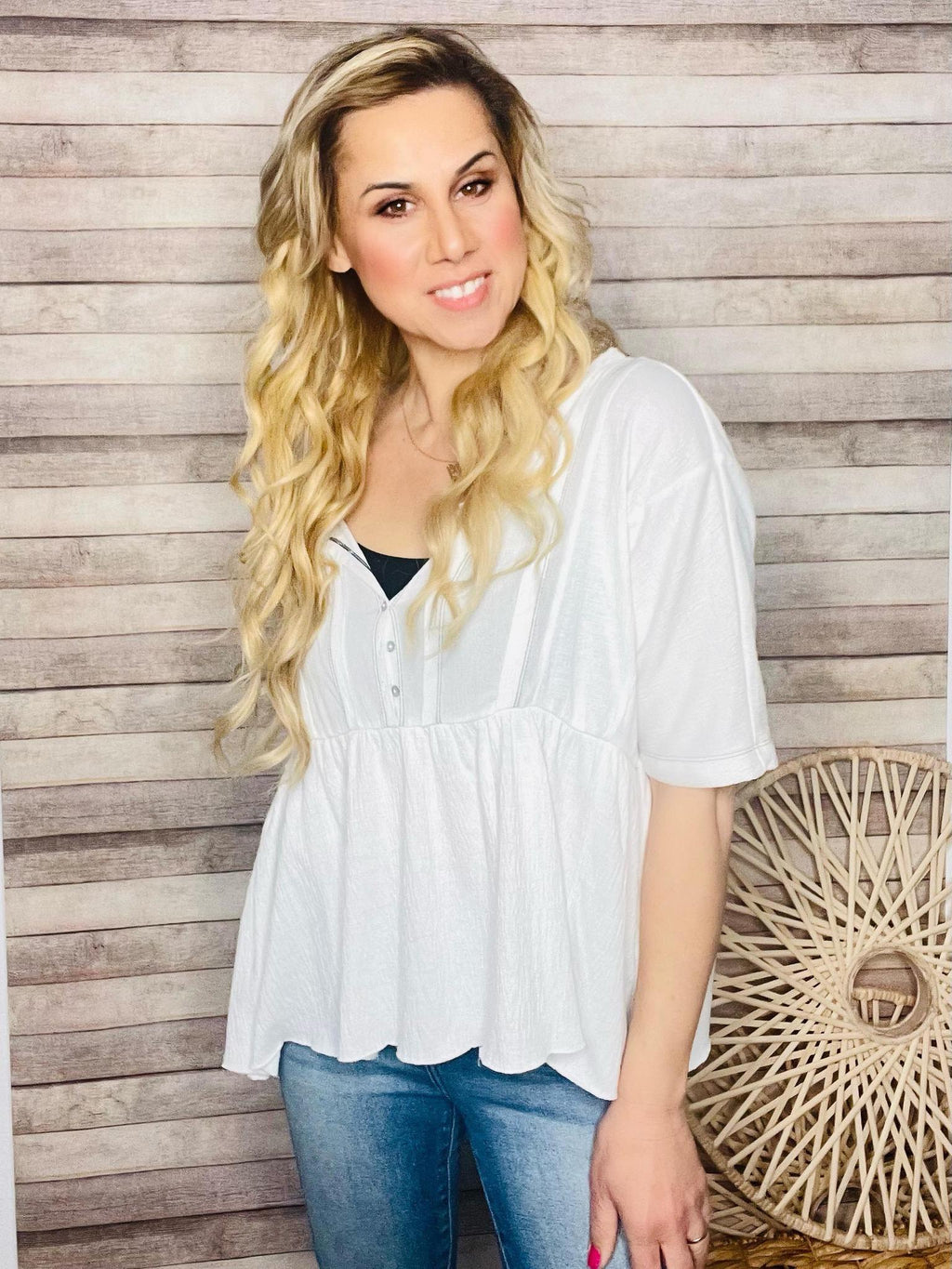 White Stitched Detail Tiered Top- -Trendy Me Boutique, Granada Hills California