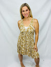 Mustard Rococo Floral Flowy Dress- -Trendy Me Boutique, Granada Hills California