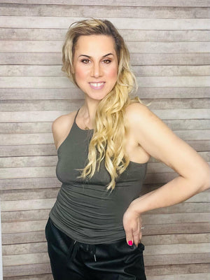 Gun Metal Spaghetti Halter Lined Top- -Trendy Me Boutique, Granada Hills California