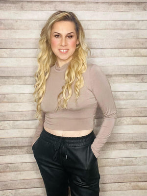 Taupe Mock Neck Crop Top- -Trendy Me Boutique, Granada Hills California