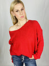 Red Scoop V Cozy Sweater- -Trendy Me Boutique, Granada Hills California