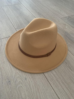 Camel Brown Rope Trim Hat- -Trendy Me Boutique, Granada Hills California