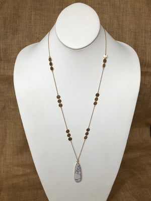 Gold White Marble Pendant Necklace- -Trendy Me Boutique, Granada Hills California