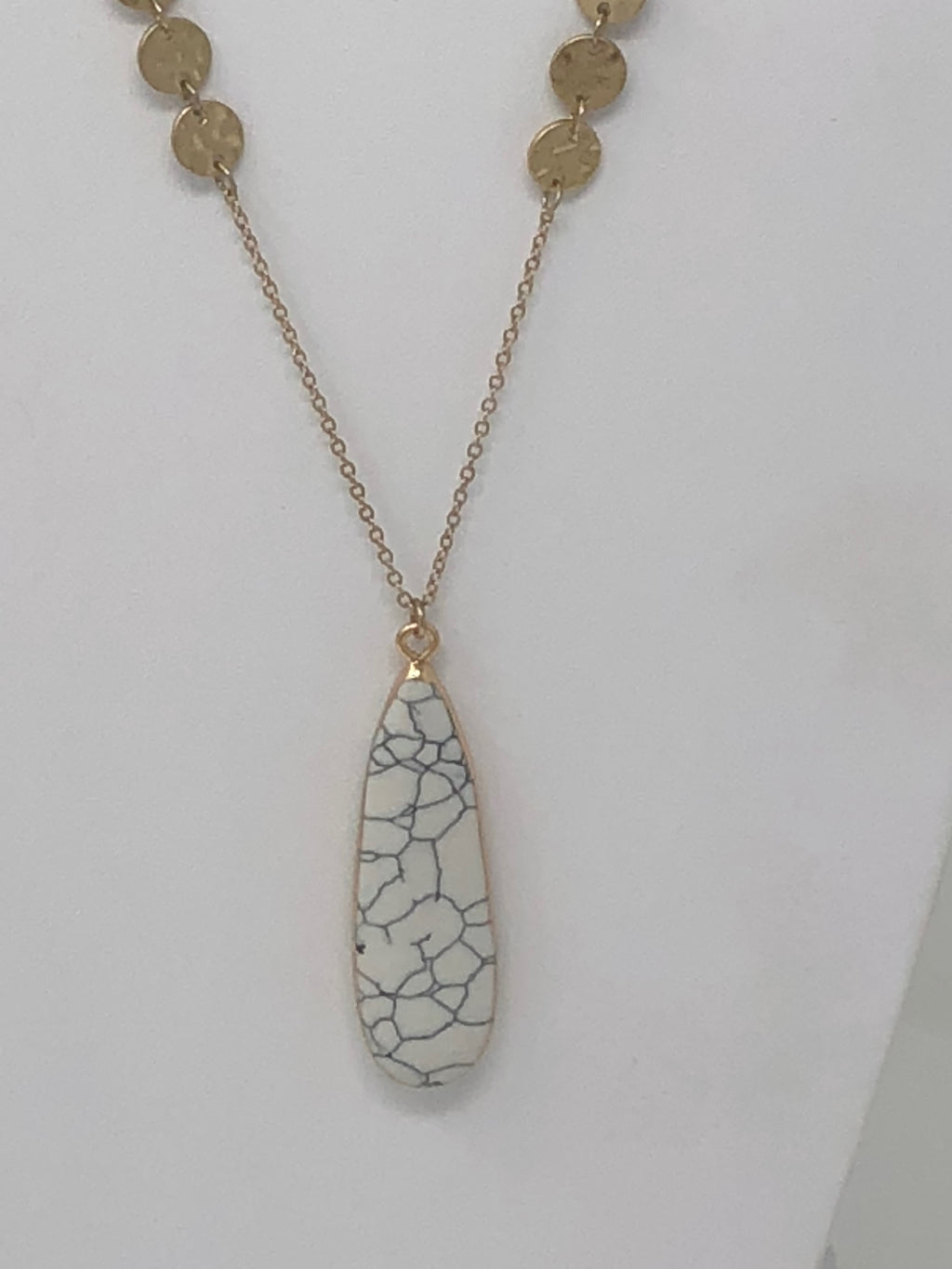 Gold White Marble Pendant Necklace- -Trendy Me Boutique, Granada Hills California