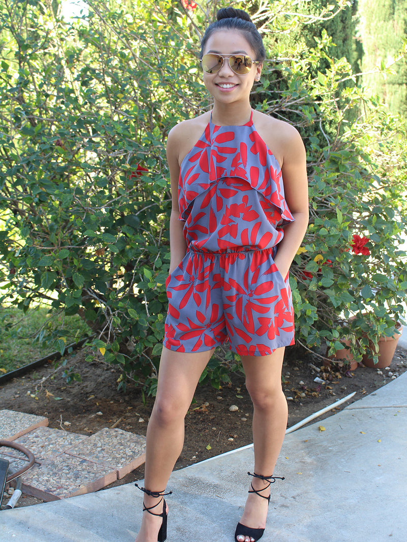Halter Print Romper- -Trendy Me Boutique, Granada Hills California
